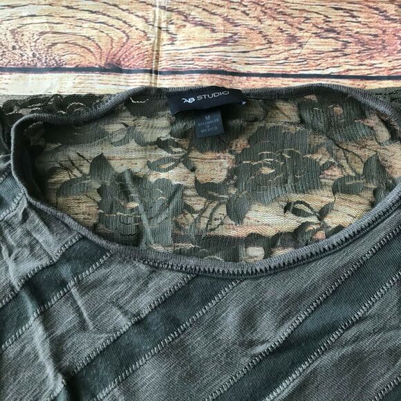AB Studio Drapey Diagonal Stripe Green Lace Blouse Women’s Size Medium - Picture 3 of 8